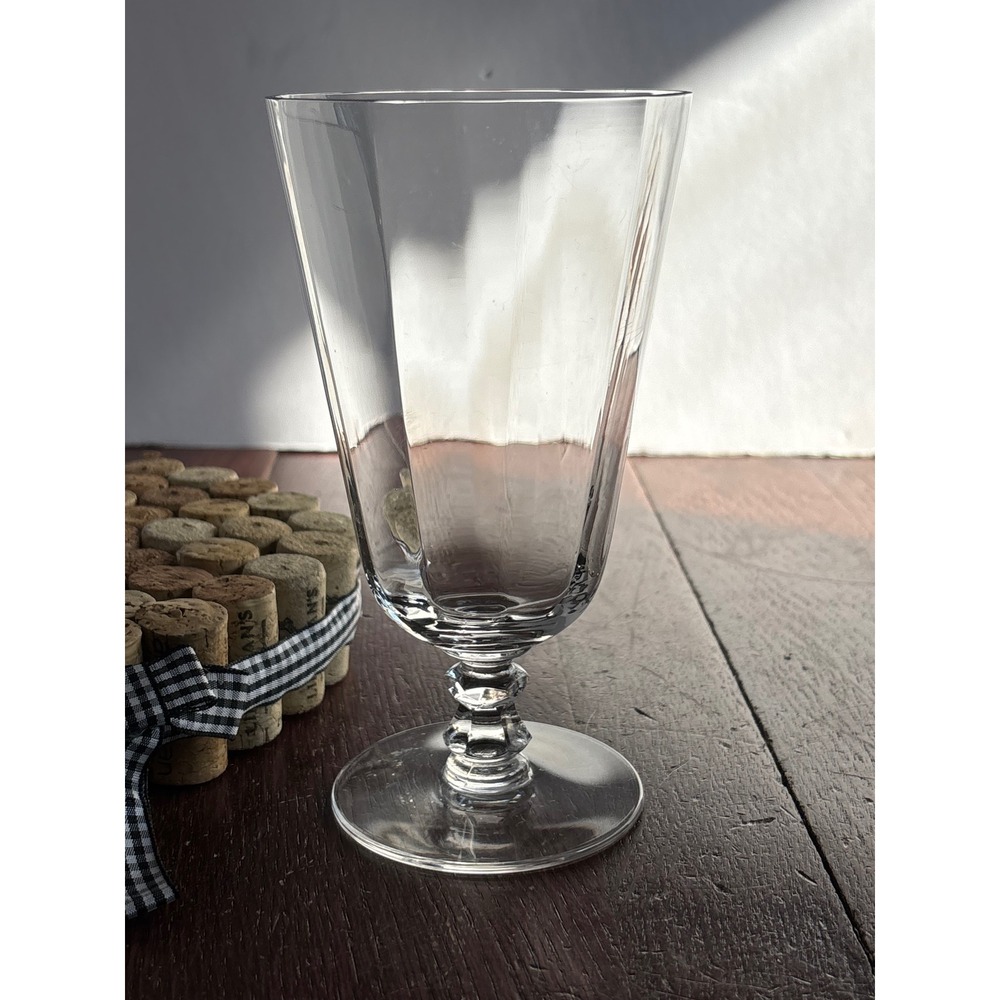 VTG Clear Glass Paneled Water Goblet Faceted Knob Stem 6.5 Inch Iced Tea Glass